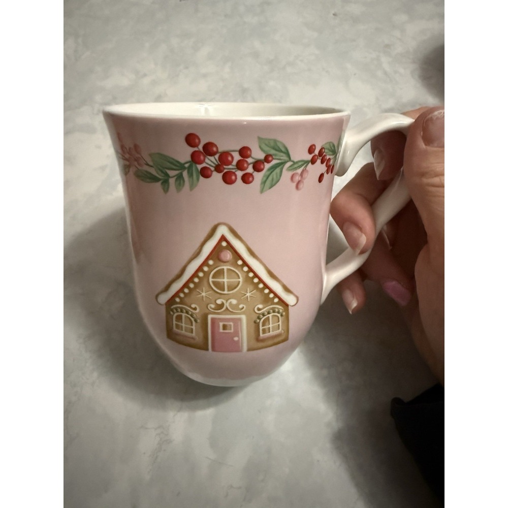 222 Fifth Coffee Mug  Gingerbread House 14oz Pink, Christmas 🎄